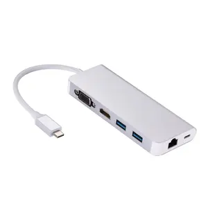 Vnew 다기능 6 in 1 Type-C To HDMI VGA USB3.0 RJ45 USB C 허브 어댑터 케이블 모바일 폰/노트북/태블릿