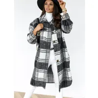 Jaqueta xadrez de lã feminina, casaco para inverno, feminino, casual, plus size, manga comprida, solta, de luxo, outono