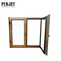 Ventana Abatible de Aluminio y Madera Penjoy, Apertura Interior, Doble Acristalamiento, Vidrio Templado Low-E, Rotura de Puente Térmico, Estilo Europeo