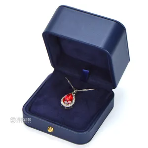 Роскошная коробка из искусственной кожи для ювелирных изделий на заказ синяя подвеска кольцо браслет ювелирные коробки высокого качества