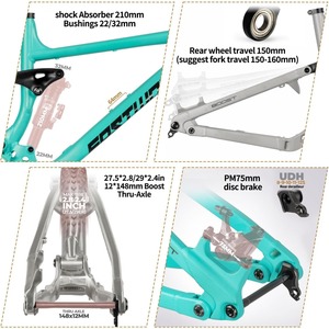 15.7/16.5/17.7英寸全悬挂山地车车架，27.5/29ER软尾盘式制动自行车车架，12 * 148毫米增压通轴车架 - Product Image 4