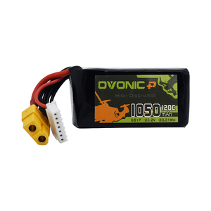 Batterie Lipo <span class=keywords><strong>OVONIC</strong></span> 22,2V 1050mAh 120C pour pièces d'avion RC FPV Quadricoptère Drone Hélicoptère avec prise XT60 Batterie 6S - Product Image 1