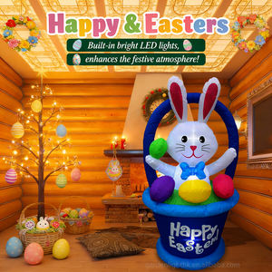 Decoración inflable de Pascua de 4 pies, conejo en cesta con huevos, luces LED integradas, decoración inflable para jardín, césped y fiestas. - Product Image 5