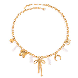 Collar de diseño 18K oro Acero inoxidable perla <span class=keywords><strong>herradura</strong></span> <span class=keywords><strong>arco</strong></span> trébol de cuatro hojas collar joyería al por mayor - Product Image 1