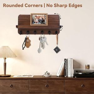 Wooden Wall Mounted Storage <b>Rack</b> With Retro Hooks And <b>Shelf</b> For Keys Coat Organizer Living Room Front Door - Product Image 3