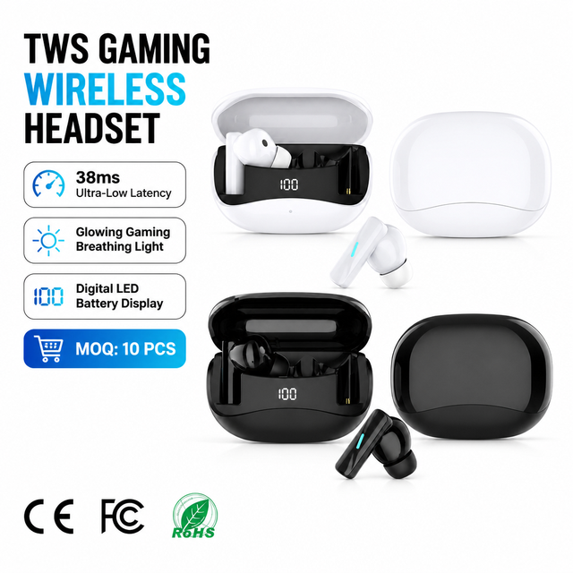 High Quality TWS Earbuds with Microphone Sport Type C BT Earphone Waterproof Hifi Digital Display Battery Indicator for Gaming