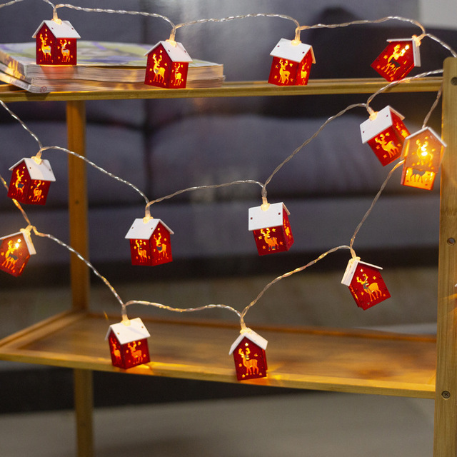 New Battery Operated Christmas Decoration Light Wooden Mini House Shape Home Warm White Decor Led Decor String Lights
