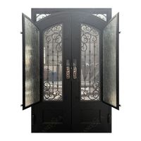 Porte d'entrée double en fer forgé à arche, portes doubles de sécurité turques, portes extérieures en fer noir