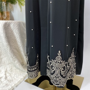 Luxury Fashion Pearls Pretty Flower Applique Hot Sale Elegant V Neck Maxi <b>Long</b> Sleeves Polyester Muslim <b>Eid</b> Women <b>Dresses</b> 2 - Product Image 5