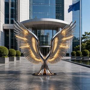 Maßgefertigte Edelstahl-Engelsflügel-Skulptur - Große Outdoor-Metallkunst für Stadtplätze und Kommerzielle Halloween-Dekorationen - Product Image 2
