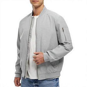 Men's <b>Light</b> Gray <b>Jacket</b> Zipper Stand Collar Casual Windproof Polyester Autumn Wear - Product Image 1