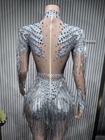 2026 Haut de gamme Body à franges et strass pour femme, justaucorps en cristal, tenue de performance pour boîte de nuit, bal de promo, soirée, danse et scène