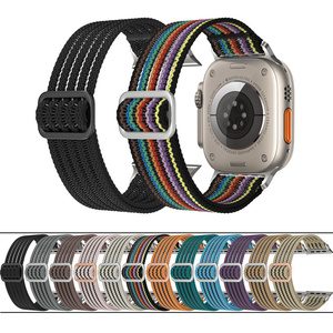 Correa deportiva de nailon transpirable y elástica para IWatch Series Ultra 49mm 41 42 45 40 44, correa de reloj con soporte trenzado de tela. - Product Image 2