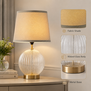 Ensemble de 2 lampes de table modernes en verre et tissu avec base en métal, ampoule E27, pour chambre à coucher, hôtel, décoration de table de nuit, lumière ambiante - Product Image 3