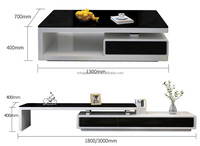 Ensemble de meuble TV et table basse au design minimaliste, salon de luxe, table basse en verre trempé laqué avec tiroir