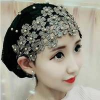 Hiyab Moderno para Mujer, Color Sólido, Turbante Musulmán, Gorro con Decoración Floral, Pañuelo para la Cabeza, Estilo Ramadán, Sombreros Indios
