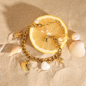 Fashion Charm <b>Bracelet</b> Gold Tone <b>Shell</b> Starfish Turtle Pendant Women's Jewelry - Product Image 2