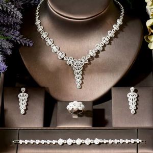 HIBRIDE mode femmes mariage fête Costume ensemble de bijoux longue goutte fleur mariée CZ boucle d'oreille colliers ensembles pour les mariées N-1836 - Product Image 2