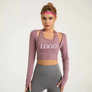 Haut court sexy à manches longues pour femme, tissu tissé à séchage rapide, dos noué, coussinet absorbant les chocs, pour l'extérieur - Product Image 4