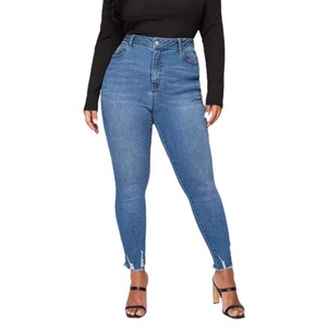 Venta al por mayor OEM Tallaje Grande Dobladillo Desgastado Skinny <span class=keywords><strong>Jeans</strong></span> 0XL-8XL Mujeres Stretch Denim Lápiz Pantalones para <span class=keywords><strong>Curvy</strong></span> Tapered Joggers - Product Image 4