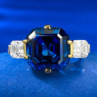 Nouvelle bague en argent S925 avec zircon incrusté de 12*12 en saphir royal européen et américain