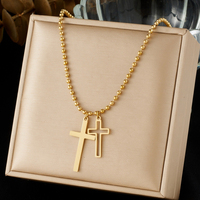Collier ras du cou tendance en acier inoxydable plaqué or rétro, double couche, avec pendentif croix et soleil, bijoux, chaînes et breloques
