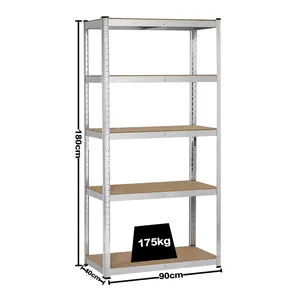 Metal Rack Shelving KINDE 5 Tier Racking Shelves Adjustable Metal Shelves Multi-purpose Boltless Rack Storage Shelving 180x90x40CM 875KG