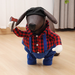 <b>Funny</b> Dog Costume Plaid Shirt Blue Overalls Halloween Christmas Pet Outfit Small Medium Dogs Cartoon Transformation <b>Clothes</b> - Product Image 1