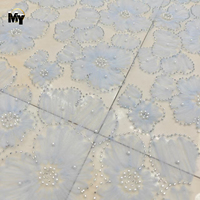 Tissu Jacquard en Maille Perlée 100 % Polyester avec Fleurs Grises, Tissu de Dentelle Brodée 3D de Luxe pour Robes de Mariée pour Filles