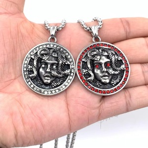Stainless Steel Medusa Pendant With Red Gemstones Snake Woman Face Themed <b>Necklace</b> For Men And Women Gift Jewelry - Product Image 2