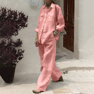 New Women's Long Sleeve Shirt Loose <b>Pants</b> Cotton 2 Piece Set Set Fashion - Product Image 1