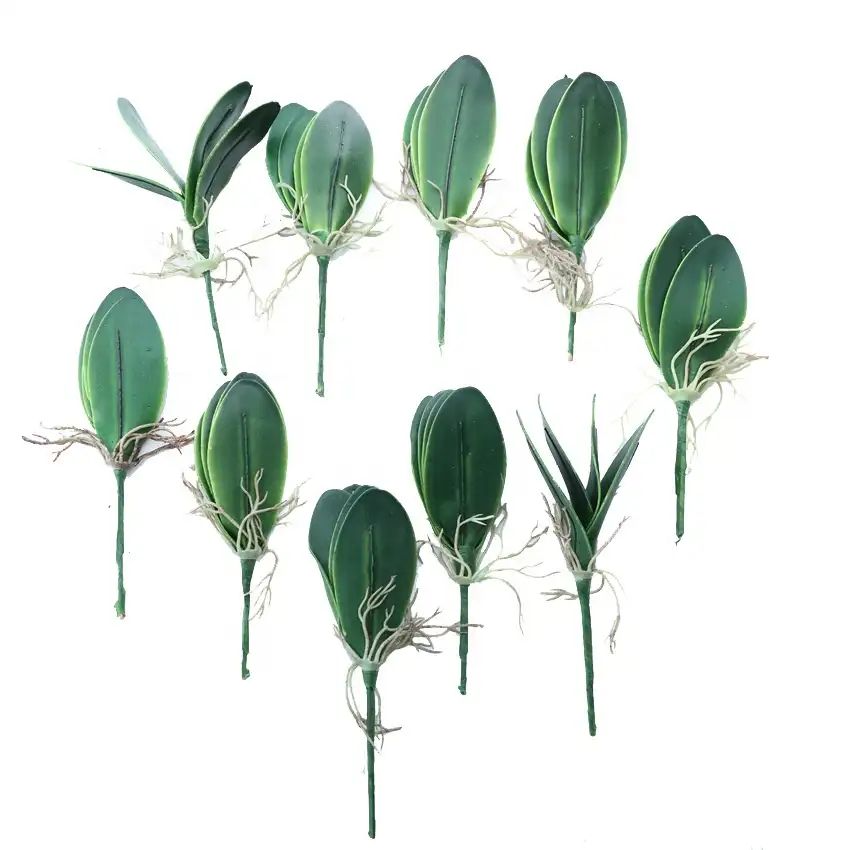 Оптовая продажа, зеленые искусственные листья орхидеи M011 на ощупь, искусственное растение, листья орхидеи-Бабочки из искусственной кожи для цветочной композиции