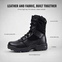 Bottes tactiques mi-mollet en cuir pleine fleur noir, à lacets et fermeture éclair