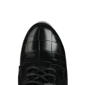 New Style Black Pure Color Stone Print Lace up Chunky Heels Platform Half <b>Knee</b> <b>High</b> Boots Round Toe Outdoor Anti-Slippery Shoes - Product Image 3