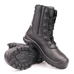Sapatos de segurança masculinos de couro genuíno, tornozelo alto, à prova d' água, tampa do dedo de aço, botas de segurança