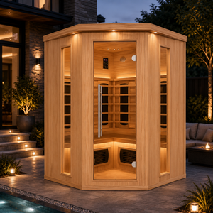 HG Custom - Sauna infrarouge extérieur pour 3-4 personnes avec sièges en L, chromothérapie LED et barre à oxygène pour une utilisation à domicile ou dans le jardin - Product Image 2