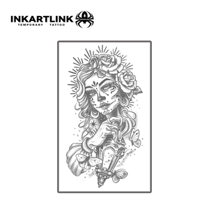INKARTLINK Pegatina de tatuaje para el cuerpo, diseño de calavera de azúcar y rosa, impermeable, ecológica, de larga duración (15 días), a granel - Product Image 3