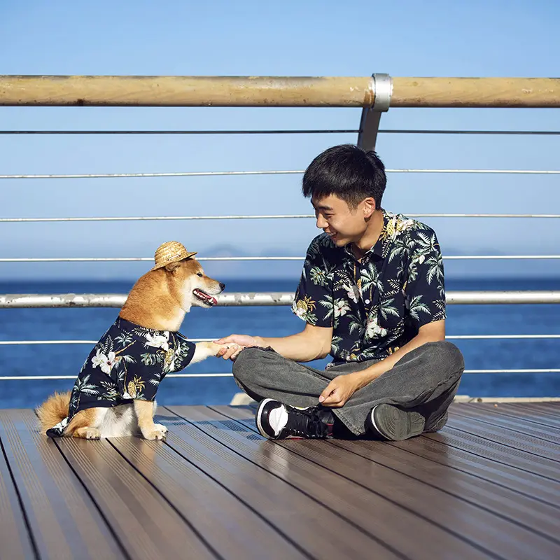 소유자와 애완 동물 복장 하와이 비치 캐주얼 애완 동물 티셔츠 남자 개 부모-자식 옷 XS-8XL 강아지 대형 개 옷