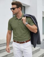 Kaos Polo Golf Lengan Pendek Pria, Polo Klasik 3 Kancing dengan Kerah Bergaris, Belahan Samping, Bahan Bernapas untuk Aktivitas Luar Ruangan OEM