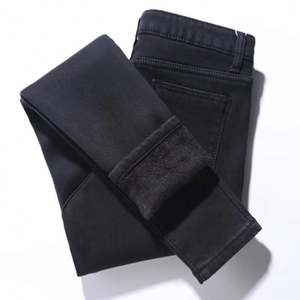 Skinny Women's Warm Jeans Winter Thicken Fleece <b>Stretch</b> High Waist Pencil Pants Fashion Korean Black Blue Gray Velvet - Product Image 3