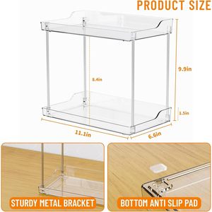 Transparent Double Layer Bathroom <b>Storage</b> Rack For Cosmetics And <b>Toiletries</b> Freestanding Rectangular Shelf - Product Image 2