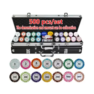 100-500 Stück/SET Pokerchipsets, Pokerchips bunte Clay Crown Casino Chips Texas Hold'em Poker Sets mit Aluminiumkoffer