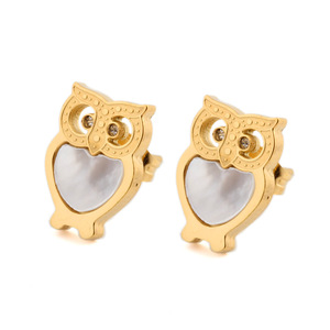 Cute Owl <b>Stud</b> <b>Earrings</b> 18K Gold Plated Shell Inlay For Women Fashion Gift Jewelry - Product Image 1
