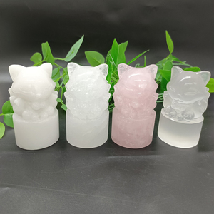 10เซนติเมตรกุหลาบควอตซ์ Selenite เก้าเทลด์สุนัขจิ้งจอกคริสตัลรักษาแกะสลักสุนัขจิ้งจอกสำหรับตกแต่งบ้าน - Product Image 5