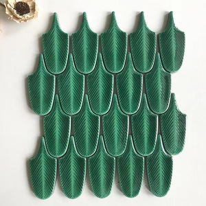 Nouveauté carrelage mural en mosaïque en céramique fait à la main plume vert <span class=keywords><strong>foncé</strong></span> bleu bar carreaux muraux de fond décoratifs pour table - Product Image 1