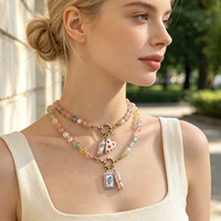 Collier artisanal à perles octogonales facettées avec fermoir à bascule, pendentif perle et poisson, bijoux bohèmes, vente en gros et dropshipping