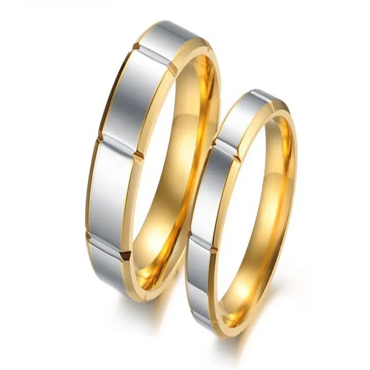 Grosir Pabrik Set cincin pasangan cincin pertunangan baja nirkarat cincin pernikahan emas 18K cincin pasangan untuk anak laki-laki perempuan