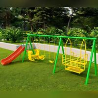 Ensemble de balançoires commerciales avec toboggan pour enfants, équipement de terrain de jeu extérieur conçu pour les écoles, les parcs, les centres de villégiature et les garderies