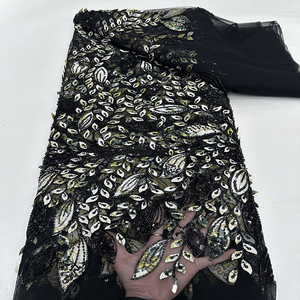 Màu Xanh Lá Cây Lưới Vải Đính Cườm Ống Thêu Sequin Lá Mô Hình Ăn Mặc Chất Liệu - Product Image 5