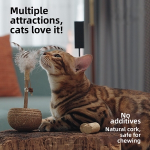 Giocattolo per Gatti in Sughero Naturale: Erba Gatta e <span class=keywords><strong>Silvervine</strong></span>, Bacchetta Auto-Raddrizzante per Caccia e Stimolazione Olfattiva - Product Image 1